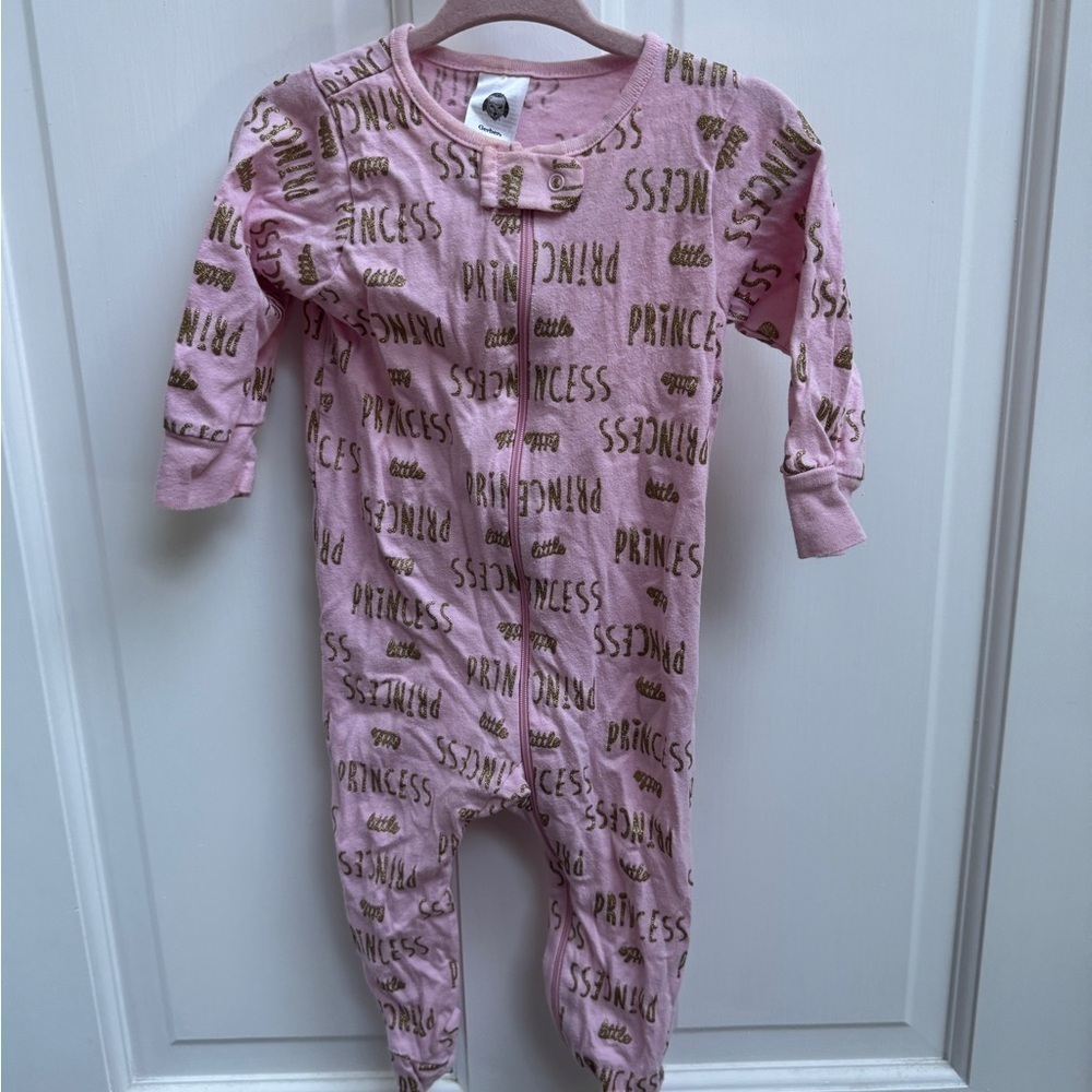 Gerber 6-9M Pink & Gold Girls Princess Long Sleeve Footie Pajamas